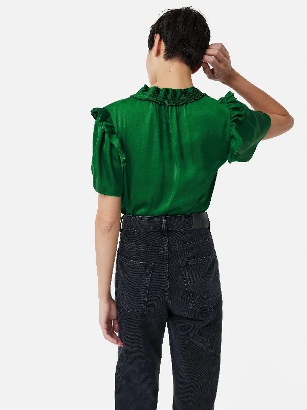 Recycled Satin Ruffle Top | Green