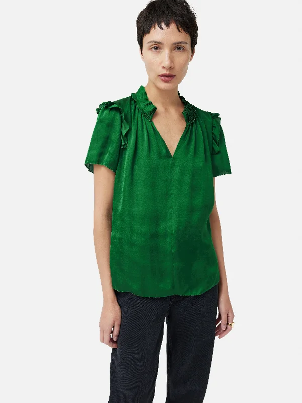 Recycled Satin Ruffle Top | Green