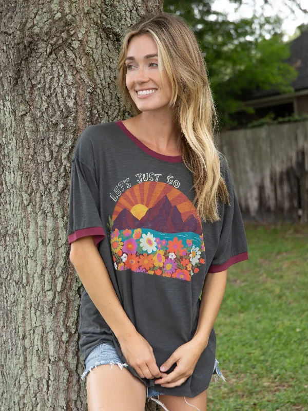 Ringer Oversized Tee Shirt - Let's Just Go