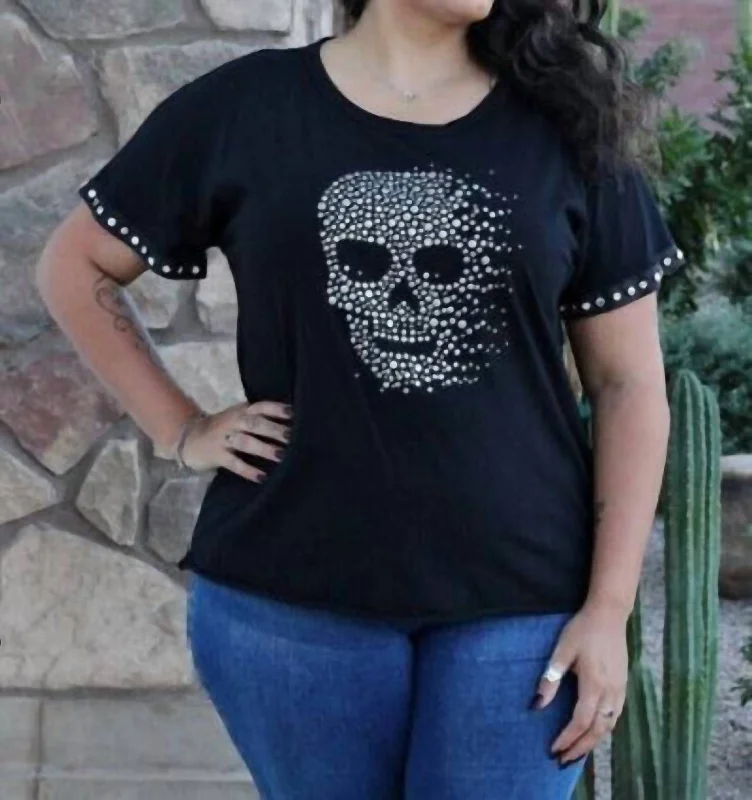 Silver Studded Skull Tee In Black