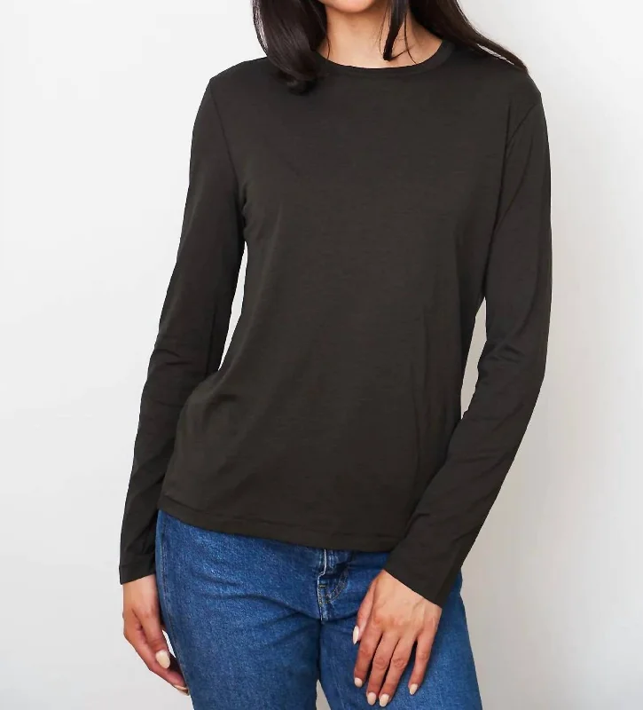 Soft Touch L/s Semi Relaxed Crew Tee In Coffee