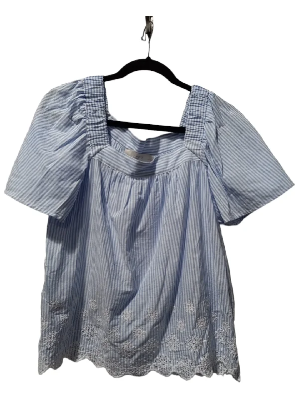 Striped Pattern Blouse Short Sleeve Loft, Size Petite L