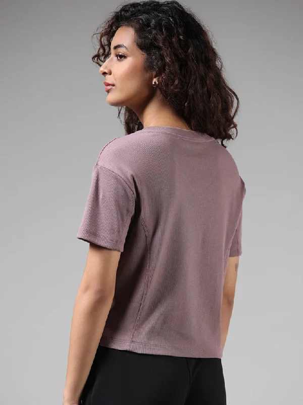 Studiofit Light Purple Cotton Blend Ribbed T-Shirt