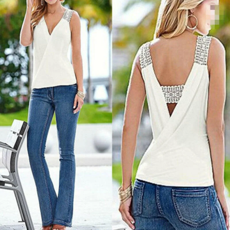 Summer Tank Tops Blouse Sleeveless Summer Top Casual Fashion Women Sexy V-neck Casual Blouse Vest Ladies Clothing