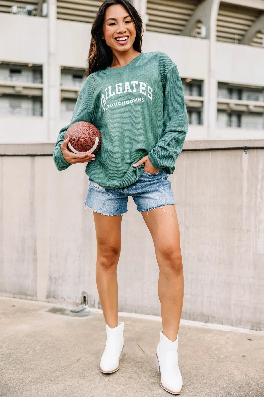 Tailgates and Touchdowns Green Corded Graphic Sweatshirt