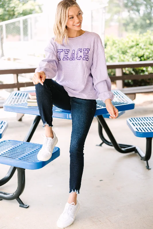 Teach Lilac Purple Corded Embroidered Sweatshirt