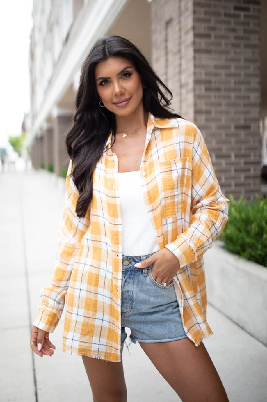 The Same Feeling Plaid Gauze Button Front Blouse