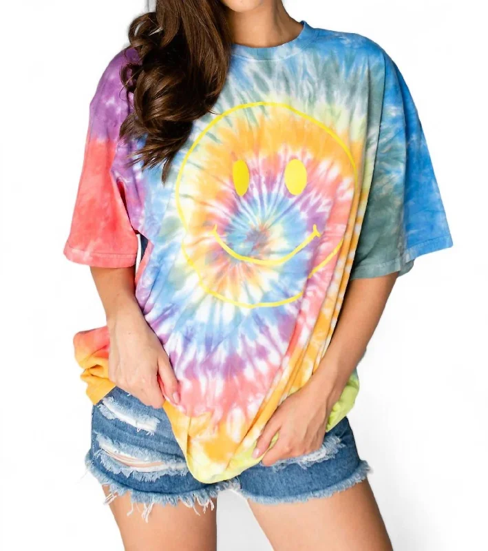 Trippy Tie-Dye Oversized Tee - Happy Face In Multi