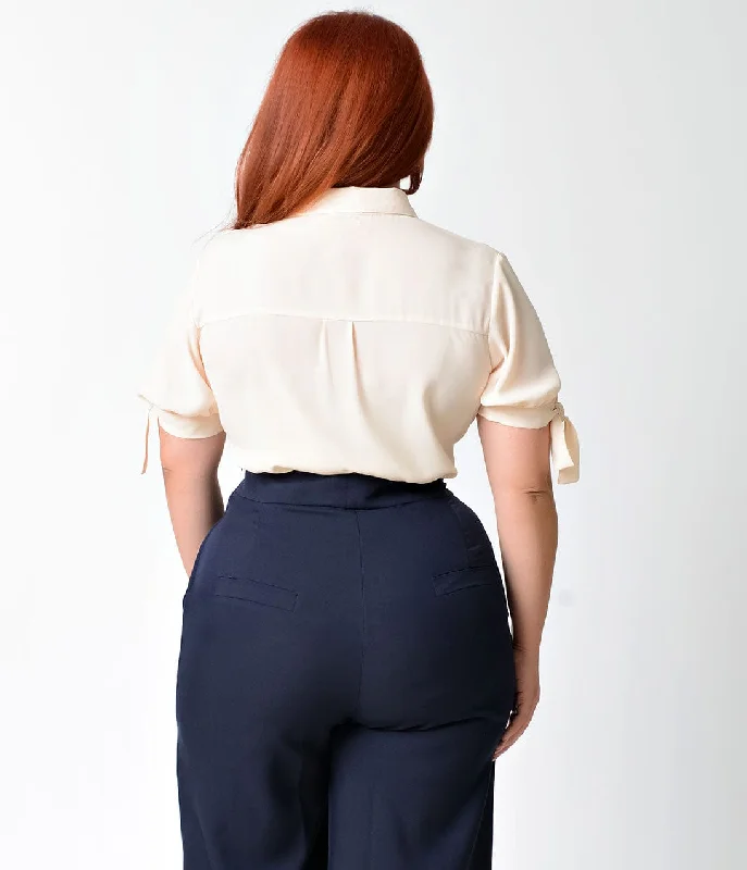 Unique Vintage Plus Size 1940s Cream Short Sleeve Colvin Blouse