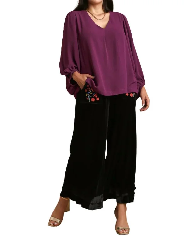 V-Neck Long Sleeve Tunic Blouse - Plus In Violet