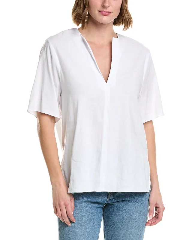 Vince Easy Slit Neck Linen-Blend Top