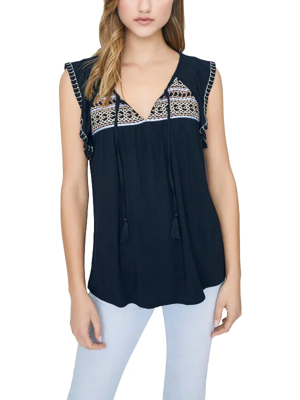 Wild Belle Womens Embroidered Boho Tank Top