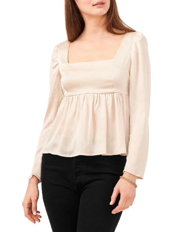 Winter Luxe Womens Square neckline Puff Sleeve Blouse