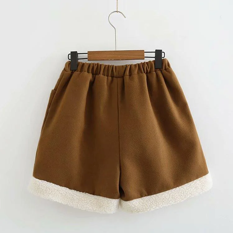 Women's Casual Little Lamb Embroidered Wool-like Winter Shorts