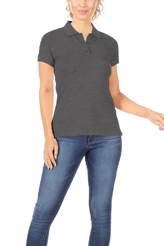 Womens Casual Short Sleeve Button Down Classic Polo Top