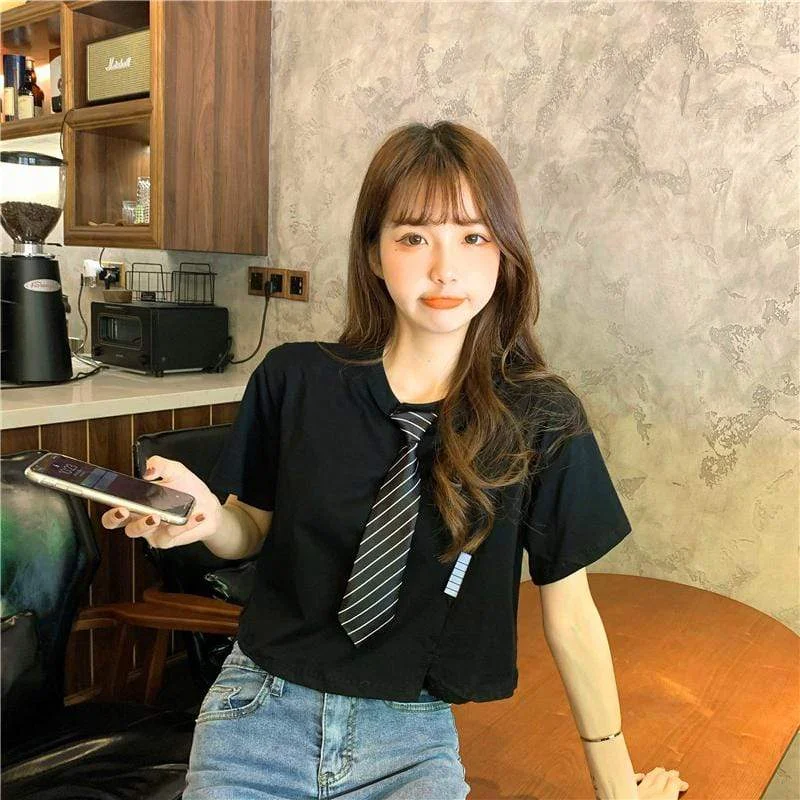 Women's Casual Striped Tie Short Tops