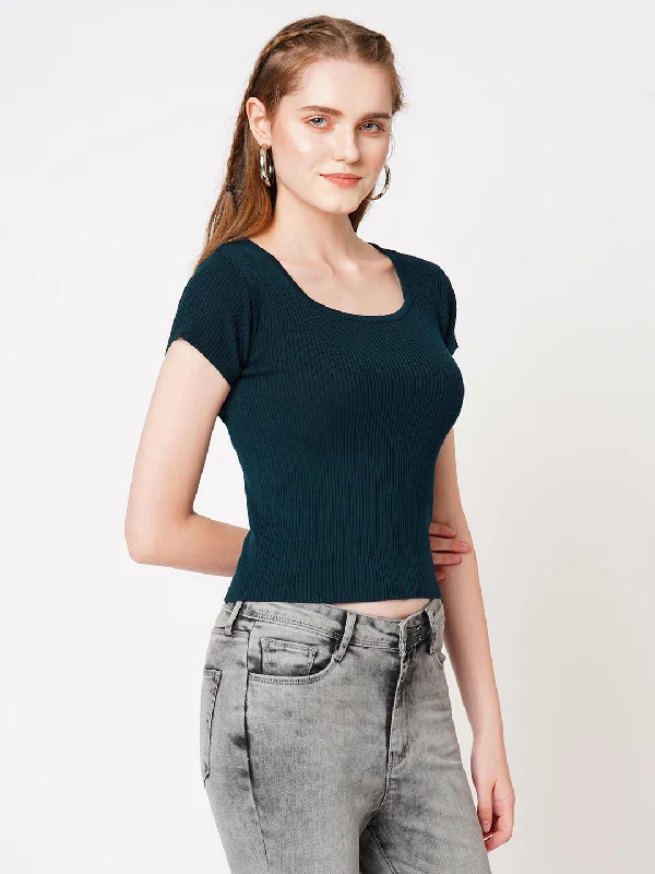 Women Slim Fit Scoop Neck Crop Top