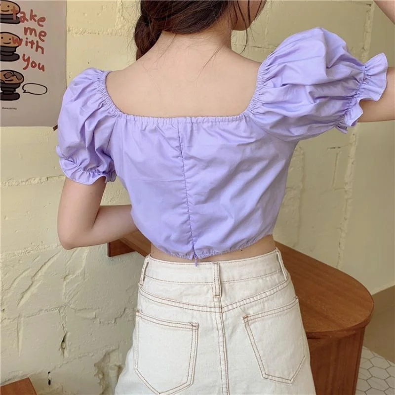 Women's Cute Bowknot Flare Sleeved Short Tops