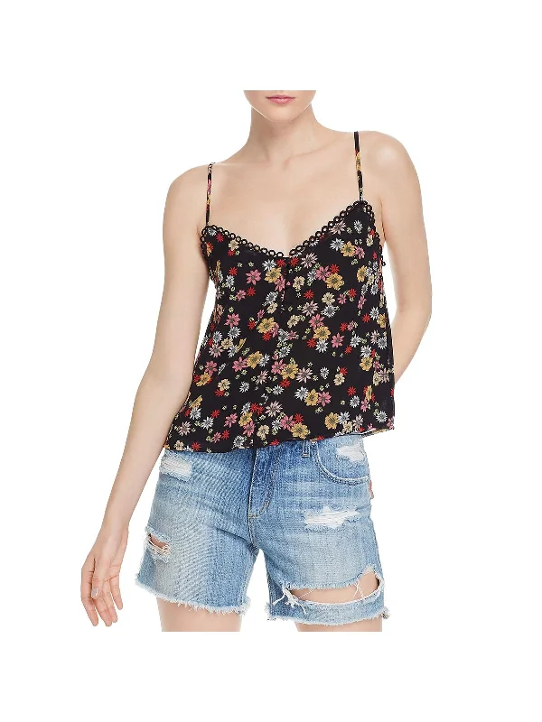 Womens Floral Button-Down Tank Top