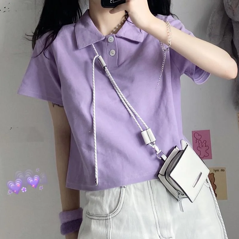 Women's Harajuku Solid Color Short Shirts