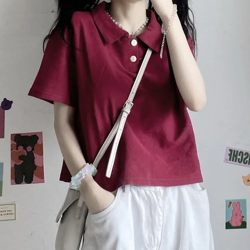 Women's Harajuku Solid Color Short Shirts