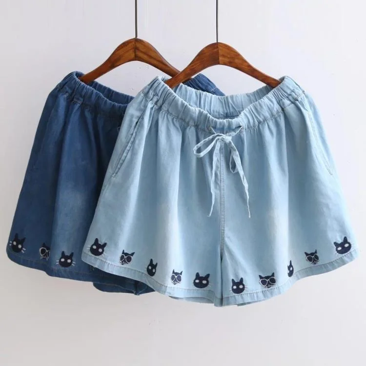 Women's Kawaii Cats Printed Elastic Shorts