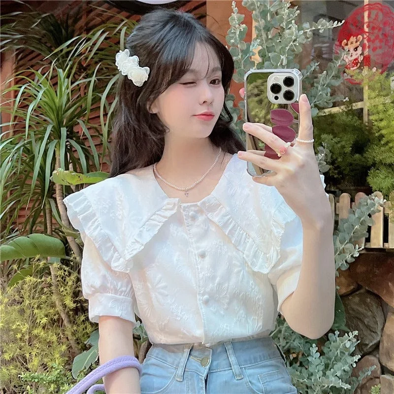 Women's Kawaii Peter Pan Collar Short Shirt