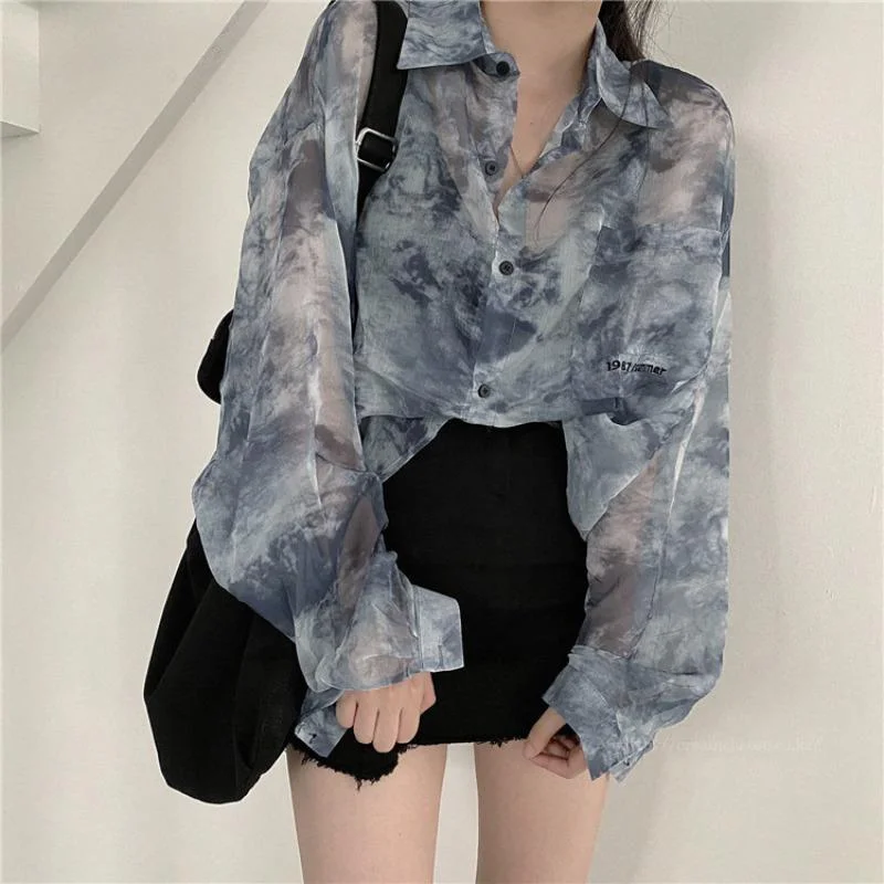 Women's Kawaii Tie-dyed Loose Chiffon Shirt