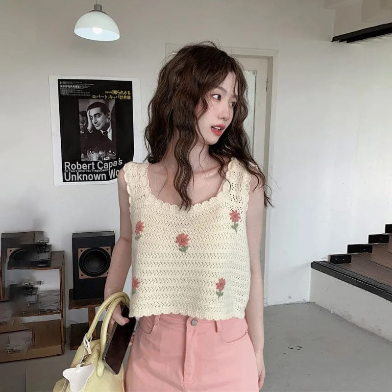 Women's Korean Fashion Floral Crochet Vest