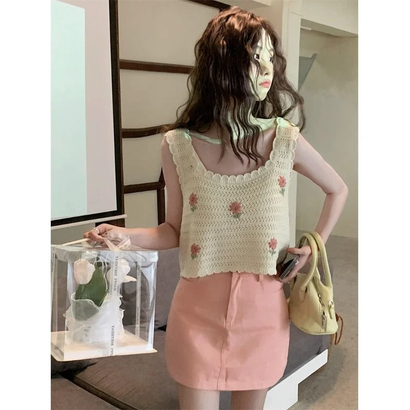 Women's Korean Fashion Floral Crochet Vest