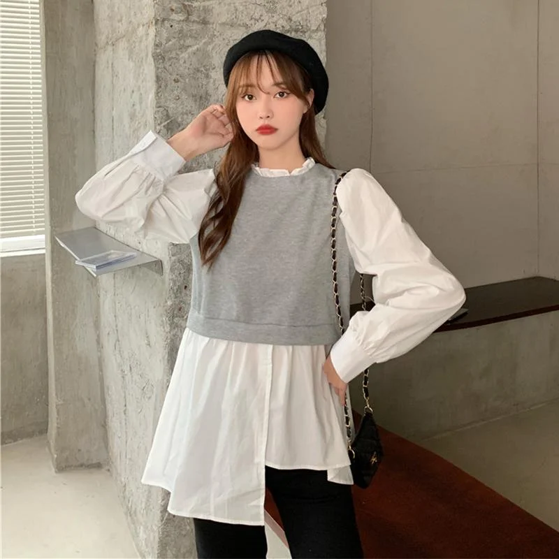 Women's Korean Fashion Short Vests Splicing Shirt 