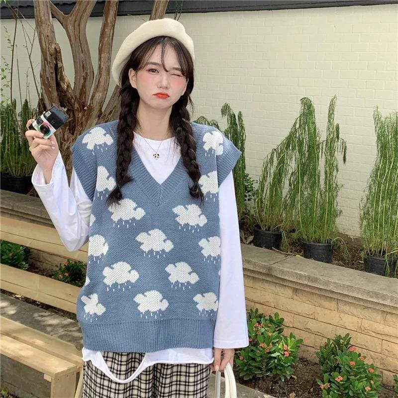 Women's Korean Style Cloud Knitted Loose Vest