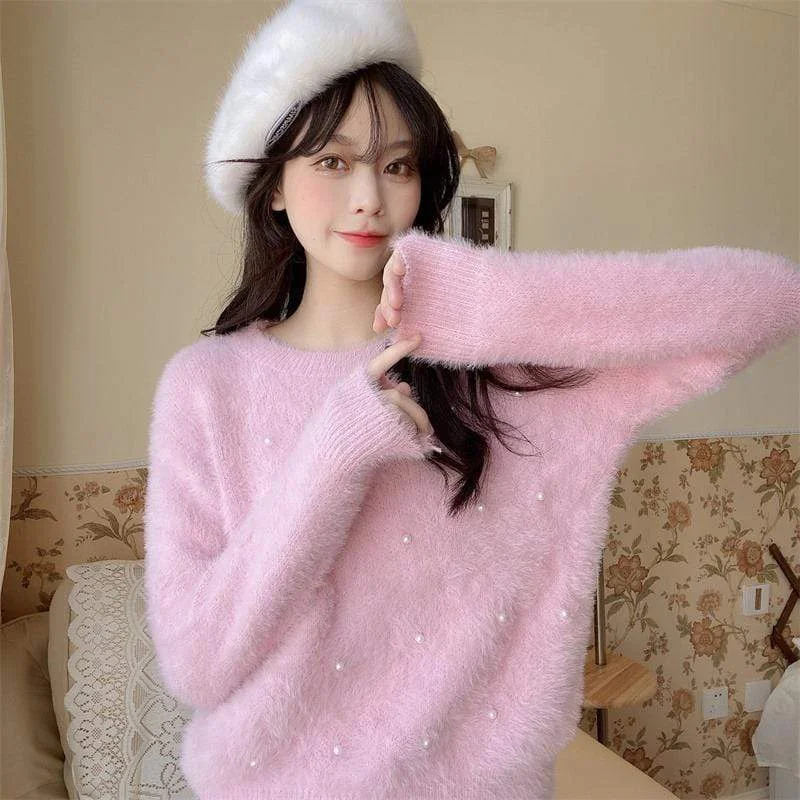 Women's Korean Style Pearl Splice Sweater