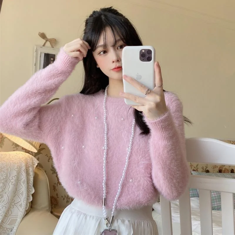 Women's Korean Style Pearl Splice Sweater