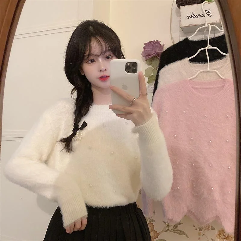 Women's Korean Style Pearl Splice Sweater