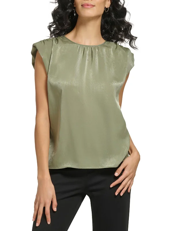 Womens Satin Crewneck Blouse