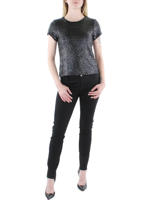 Womens Sequined Short Sleeve Blouse