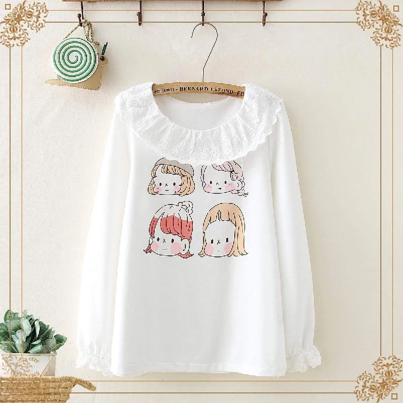 Women's Sweet Girls Printed Circle Collar Sweaters