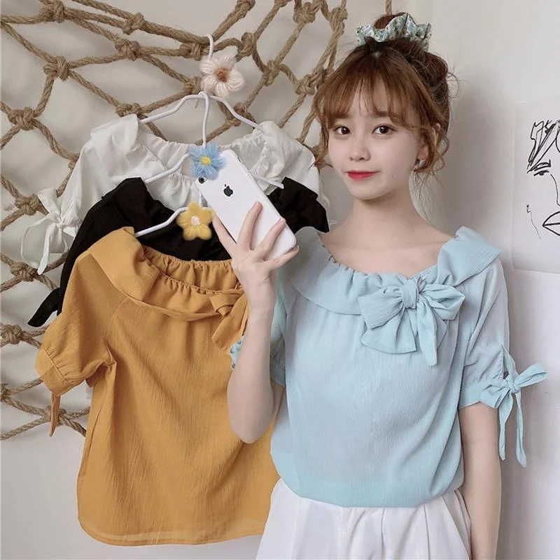 Women's Sweet Ruffles Round Collar Short Tops