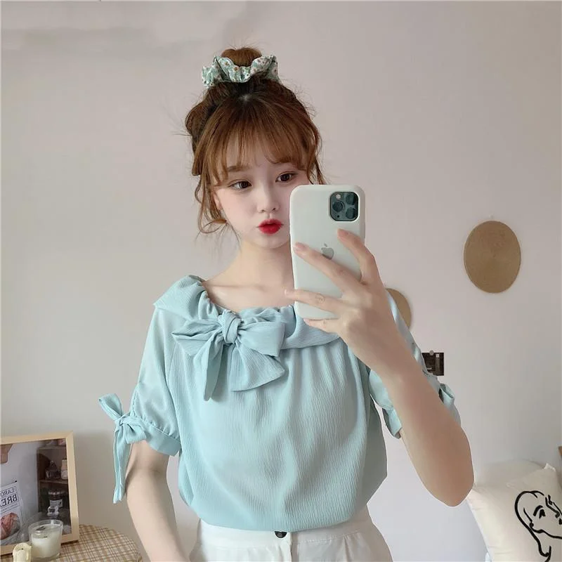 Women's Sweet Ruffles Round Collar Short Tops