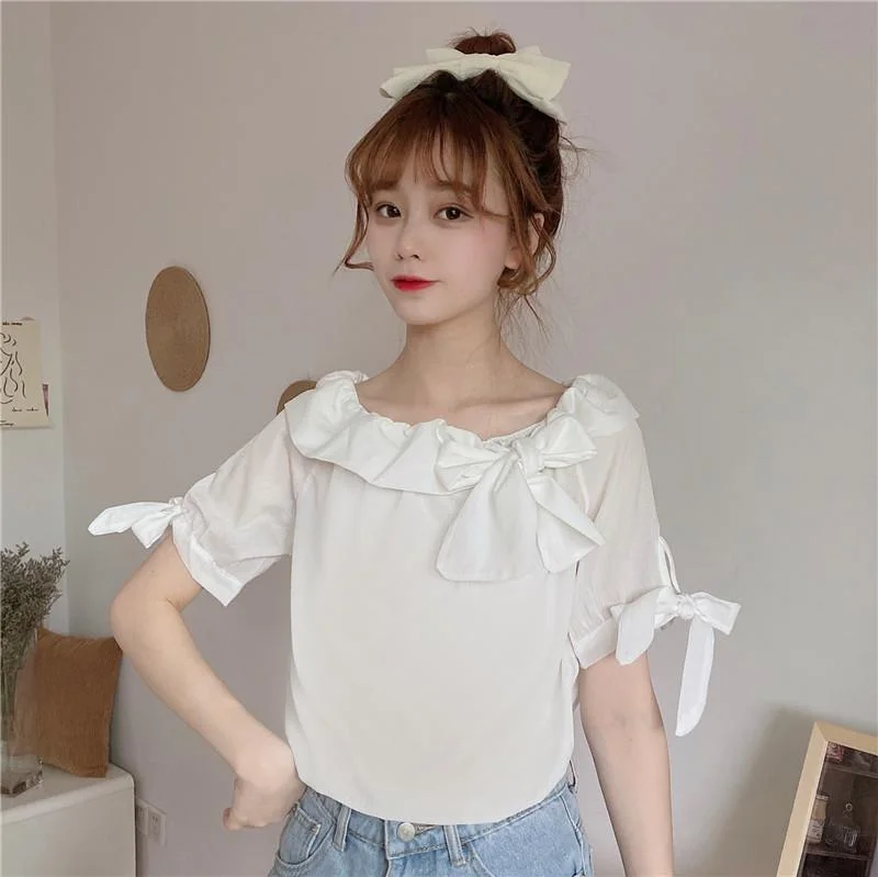 Women's Sweet Ruffles Round Collar Short Tops