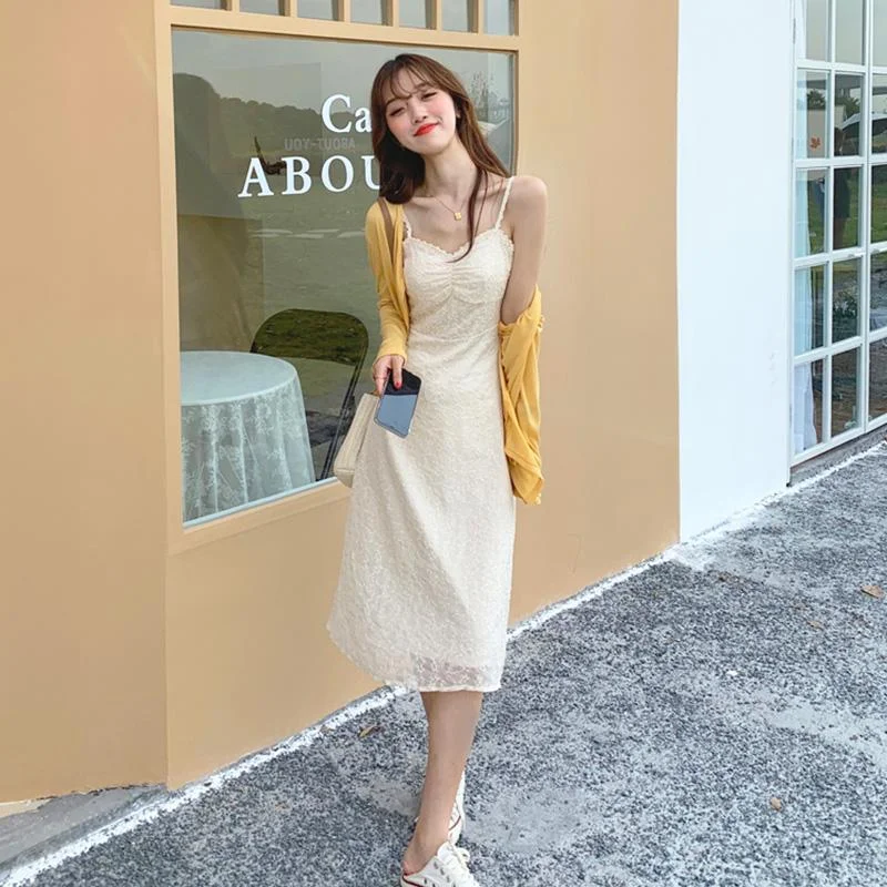 Women's Sweet Two-layer Pure Color Slip Dresses