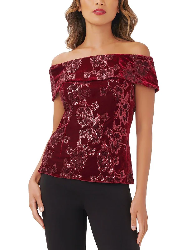 Womens Velvet Sequined Pullover Top