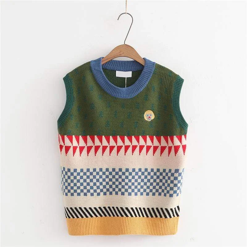 Women's Vintage Girl Embroidered Knitted Vests